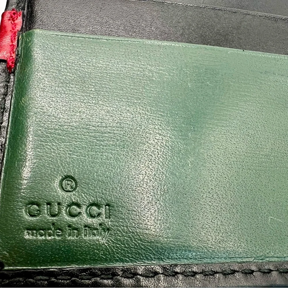 Gucci Black Leather Card Holder with Red Snap